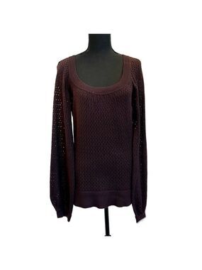 Line dark plum purple mesh knit long sleeve sweater Sz S